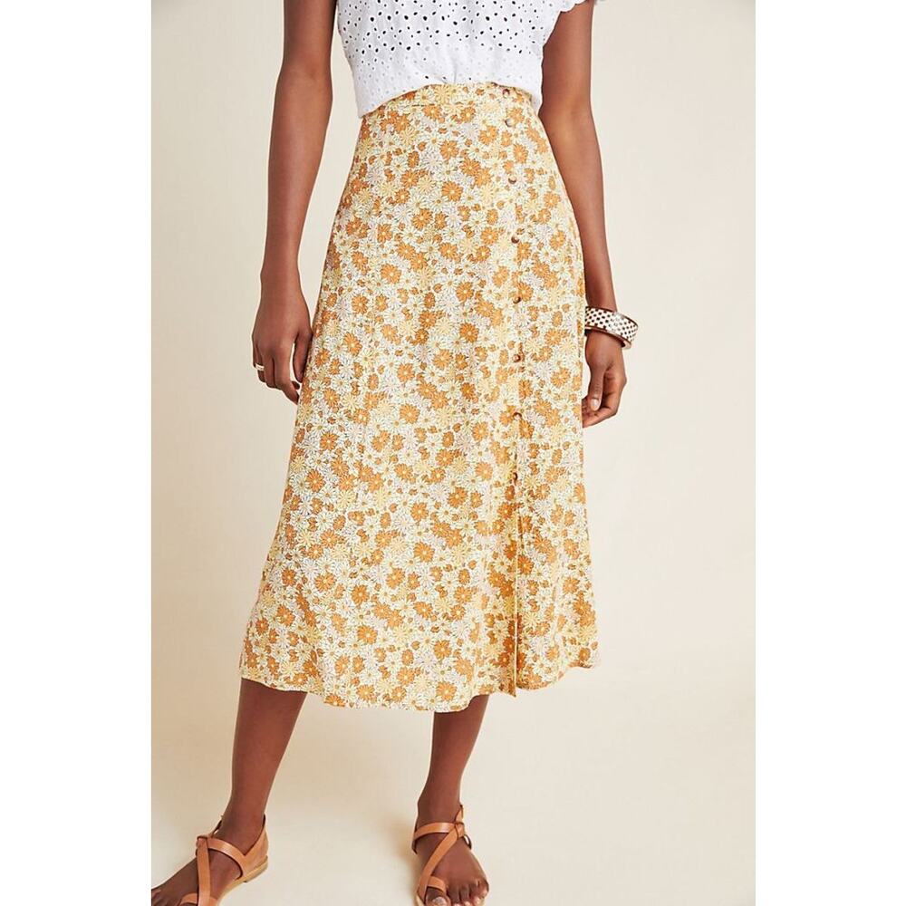 Faithful The Brand Womens Le Jean Midi Skirt Peach Floral Feminine Cottagecore 4